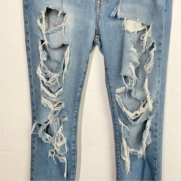 Current Elliott Blue The Fling Tattered Destroy Slim Denim Jeans 27 - Picture 3 of 6